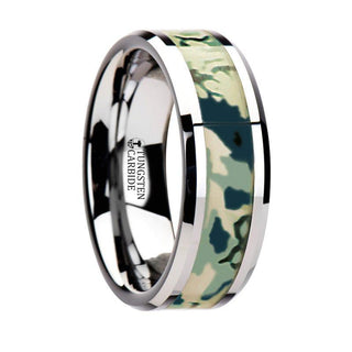 GENERAL Tungsten Wedding Ring with Blue and White Camouflage Inlay - 6mm - 10mm - Thorsten Rings