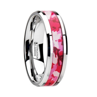 TANGO Tungsten Wedding Ring with Pink and White Camouflage Inlay - 6mm & 8mm - Thorsten Rings