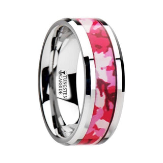TANGO Tungsten Wedding Ring with Pink and White Camouflage Inlay - 6mm & 8mm - Thorsten Rings
