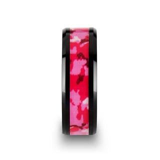 SIERRA Black Ceramic Ring with Pink and White Camouflage Inlay - 6mm & 8mm - Thorsten Rings
