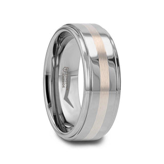 ODIN Platinum Inlaid Raised Center Tungsten Ring - 8mm - Thorsten Rings