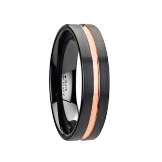 VENICE Black Ceramic Wedding Band with Rose Gold Groove - 4mm - 10mm - Thorsten Rings