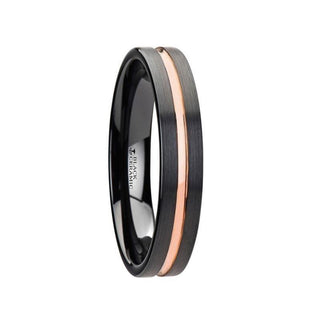 VENICE Black Ceramic Wedding Band with Rose Gold Groove - 4mm - 10mm - Thorsten Rings