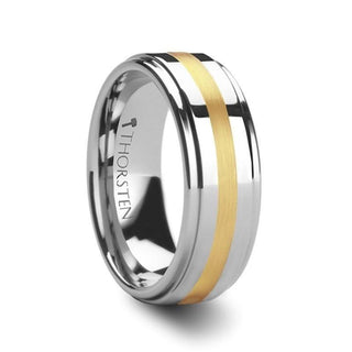 APOLLO Gold Inlaid Raised Center Tungsten Wedding Band - 8mm - Thorsten Rings