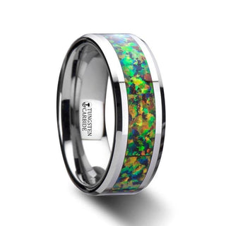 ETHEREAL Tungsten Carbide Ring with Blue & Orange Opal Inlay - 8mm - Thorsten Rings