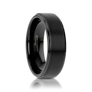 ORION Flat Black Tungsten Ring with Brushed Raised Center & Polished Step Edges - 6mm - 8mm - Thorsten Rings