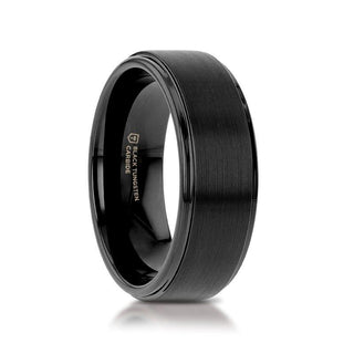 ORION Flat Black Tungsten Ring with Brushed Raised Center & Polished Step Edges - 6mm - 8mm - Thorsten Rings