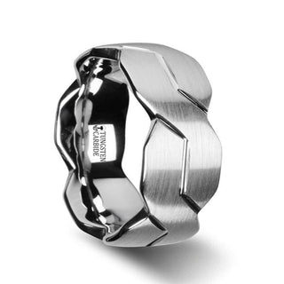 FOREVER White Tungsten Ring with Brushed Carved Infinity Symbol Design - 10mm - Thorsten Rings