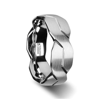 FOREVER White Tungsten Ring with Brushed Carved Infinity Symbol Design - 10mm - Thorsten Rings