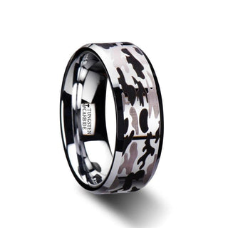 ARMISTICE Beveled Tungsten Carbide Ring with Laser Engraved Camo Pattern - 8 mm - Thorsten Rings