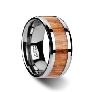 VERMILLION Red Oak Wood Inlaid Tungsten Carbide Ring with Bevels - 6mm - 10mm - Thorsten Rings