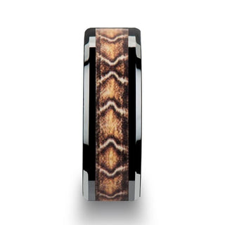FANG Black Ceramic Wedding Ring with Boa Snake Skin Design Inlay - 8mm - Thorsten Rings