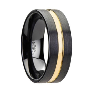 VIVALDI Black Ceramic Wedding Band With Yellow Gold Groove - 4mm - 8mm - Thorsten Rings