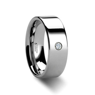 BRISTOL Flat Polished Tungsten Diamond Ring - 6mm & 8mm - Thorsten Rings