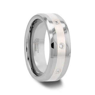 STAFFORD Silver Inlaid Beveled Tungsten Diamond Wedding Band - 8mm - Thorsten Rings
