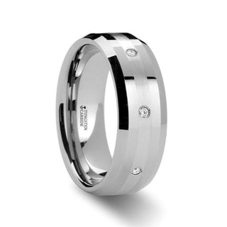 DEVONSHIRE Palladium Inlaid Beveled Diamond Tungsten Carbide Ring - 8mm - Thorsten Rings