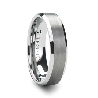 SYLVIA Beveled Edge Tungsten Wedding Band with Brushed Center - 4mm - 6mm - Thorsten Rings