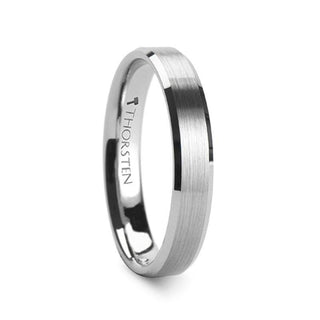 SYLVIA Beveled Edge Tungsten Wedding Band with Brushed Center - 4mm - 6mm - Thorsten Rings