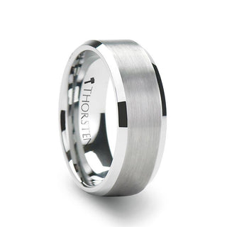 SYLVIA Beveled Edge Tungsten Wedding Band with Brushed Center - 4mm - 6mm - Thorsten Rings