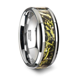 MOOR Tungsten Carbide Wedding Band with Green Marsh Camo Inlay Ring - 8mm - Thorsten Rings