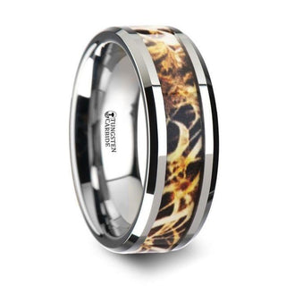 TERRA Tungsten Carbide Wedding Band with Leaves Grassland Camo Inlay Ring - 8mm - Thorsten Rings