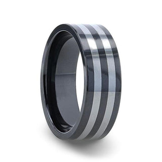 DIPLO Ceramic ring with Tungsten Inlay With Flat Polished Edges - Thorsten Rings