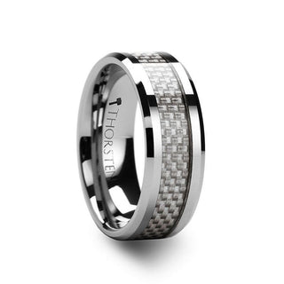 ULTIMUS Tungsten Carbide Ring with Beveled White Carbon Fiber Inlay - 4mm - 12mm - Thorsten Rings