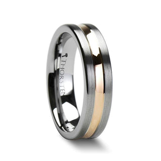 ZENA Flat Brushed Finish Tungsten Ring with Rose Gold Channel - 4mm - 6mm - Thorsten Rings