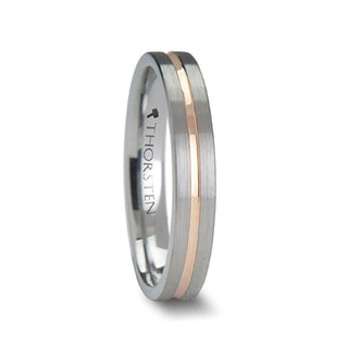 ZENA Flat Brushed Finish Tungsten Ring with Rose Gold Channel - 4mm - 6mm - Thorsten Rings