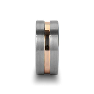 ZENITH Flat Brushed Finish Tungsten Ring with Rose Gold Channel - 10mm - Thorsten Rings