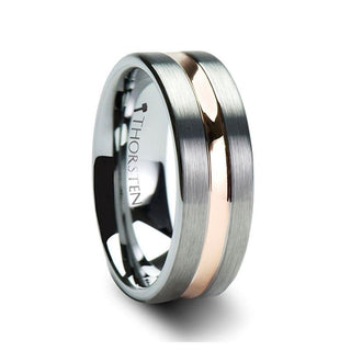 ZEUS Flat Brushed Finish Tungsten Carbide Ring with Rose Gold Plated Groove - 4mm - 10mm - Thorsten Rings