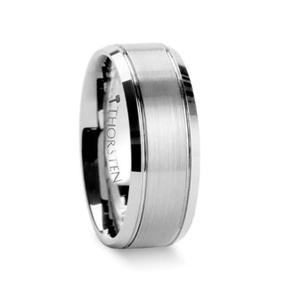 CRONUS Brushed Center with Polished Bevels Tungsten Wedding Band - 6mm & 8mm - Thorsten Rings