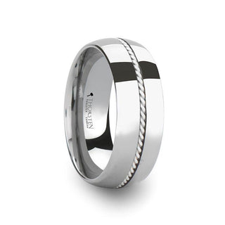 LYON Braided Silver Inlay Domed Tungsten Ring - 8 mm - Thorsten Rings