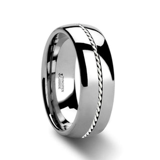 BALDWYN Braided Palladium 950 Inlay Domed Tungsten Ring - 6mm or 8mm - Thorsten Rings