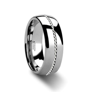 PHYTHEON Braided Platinum Inlay Domed Tungsten Ring - 6mm or 8mm - Thorsten Rings