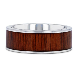 BOKKEN Flat Tungsten Wedding Band with Black Walnut Wood Inlay & Polished Edges - 6mm - 10mm - Thorsten Rings