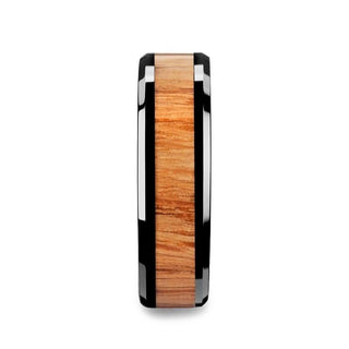 OBLIVION Red Oak Wood Inlaid Black Ceramic Ring with Bevels - 6mm - 10mm - Thorsten Rings