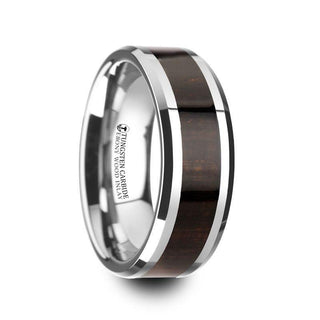 ARCANE Ebony Wood Inlaid Tungsten Carbide Ring with Bevels - 8mm - Thorsten Rings