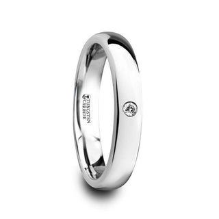 GALE Polished and Domed Tungsten Carbide Wedding Ring with White Diamond - 4mm - Thorsten Rings