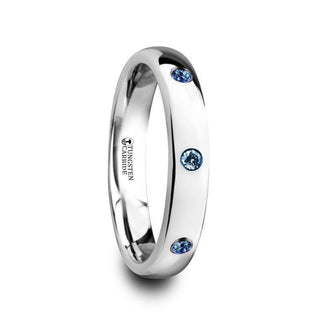 HALIA Polished and Domed Tungsten Carbide Wedding Ring with 3 Blue Sapphires Setting - 4mm - Thorsten Rings