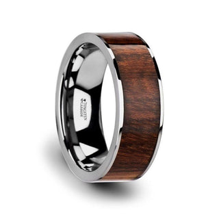 THRACO Flat Carpathian Wood Inlaid Tungsten Carbide Ring with Polished Edges - 8mm - Thorsten Rings