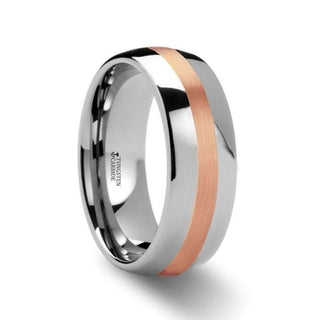 ALPHEUS Rose Gold Inlaid Domed Tungsten Ring - 6mm & 8mm - Thorsten Rings