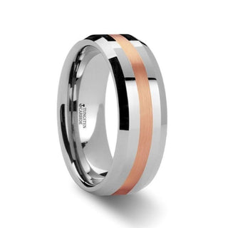 CHIRON Rose Gold Inlaid Beveled Tungsten Ring - 6mm & 8mm - Thorsten Rings