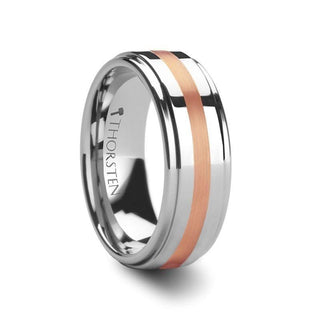 NICOLAUS Rose Gold Inlaid Raised Center Tungsten Carbide Ring - 8mm - Thorsten Rings