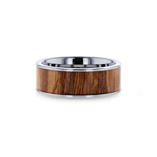 OLIVASTER Olive Wood Inlaid Flat Tungsten Carbide Ring with Polished Edges - 8mm - Thorsten Rings