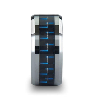 AUXILIUS Tungsten Carbide Ring with Black & Blue Carbon Fiber Inlay - 6mm - 10mm - Thorsten Rings