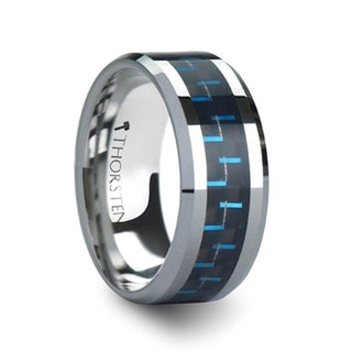 AUXILIUS Tungsten Carbide Ring with Black & Blue Carbon Fiber Inlay - 6mm - 10mm - Thorsten Rings