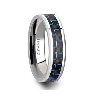 AUXILIUS Tungsten Carbide Ring with Black & Blue Carbon Fiber Inlay - 6mm - 10mm - Thorsten Rings