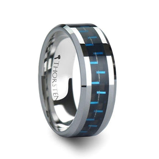 AUXILIUS Tungsten Carbide Ring with Black & Blue Carbon Fiber Inlay - 6mm - 10mm - Thorsten Rings