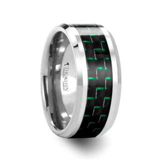 ATRONIUS Tungsten Carbide Wedding Band with Black & Green Carbon Fiber Inlay - 6mm - 10mm - Thorsten Rings